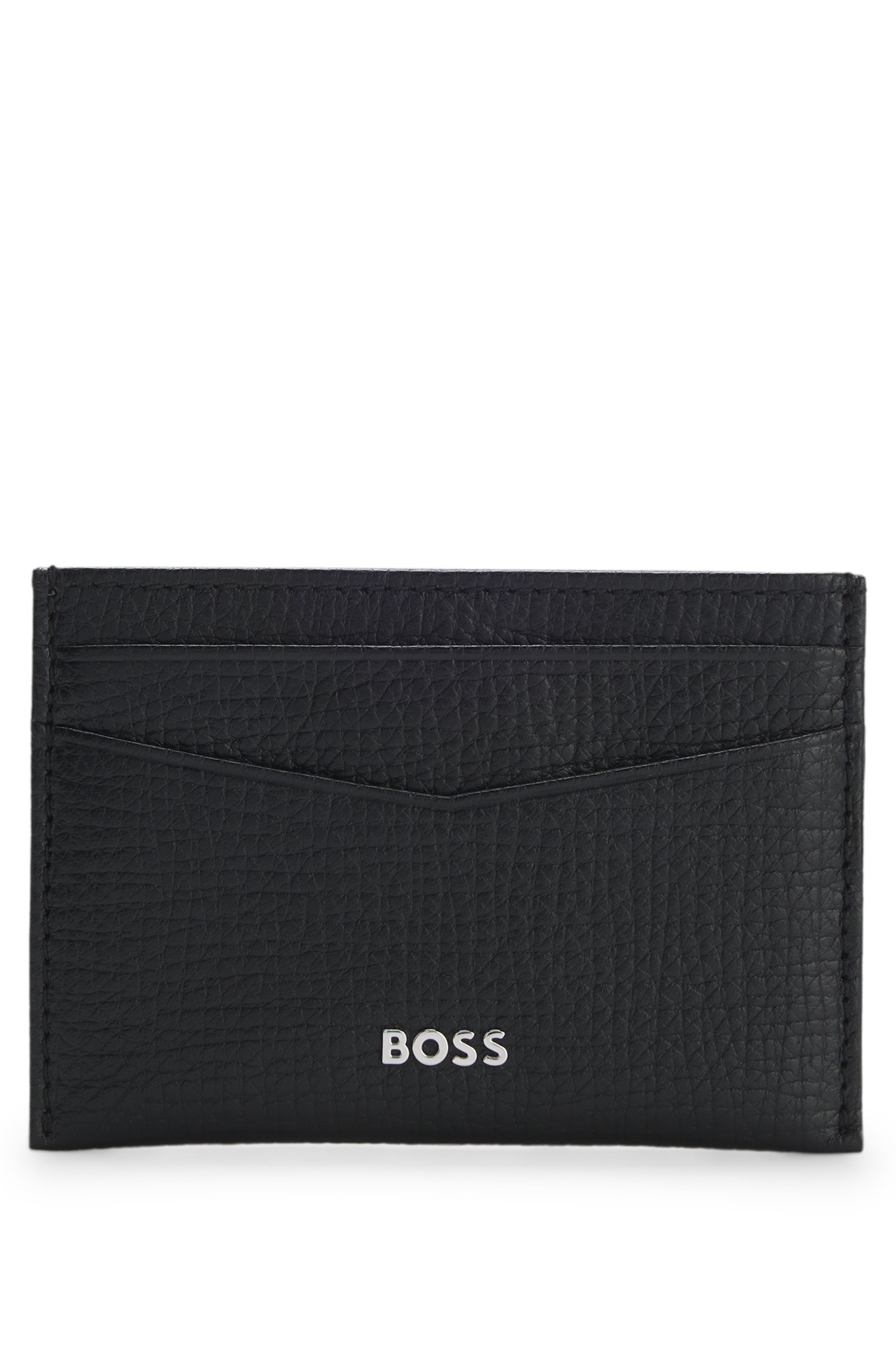 Boss Grained-leather card holder with polished logo lettering herr