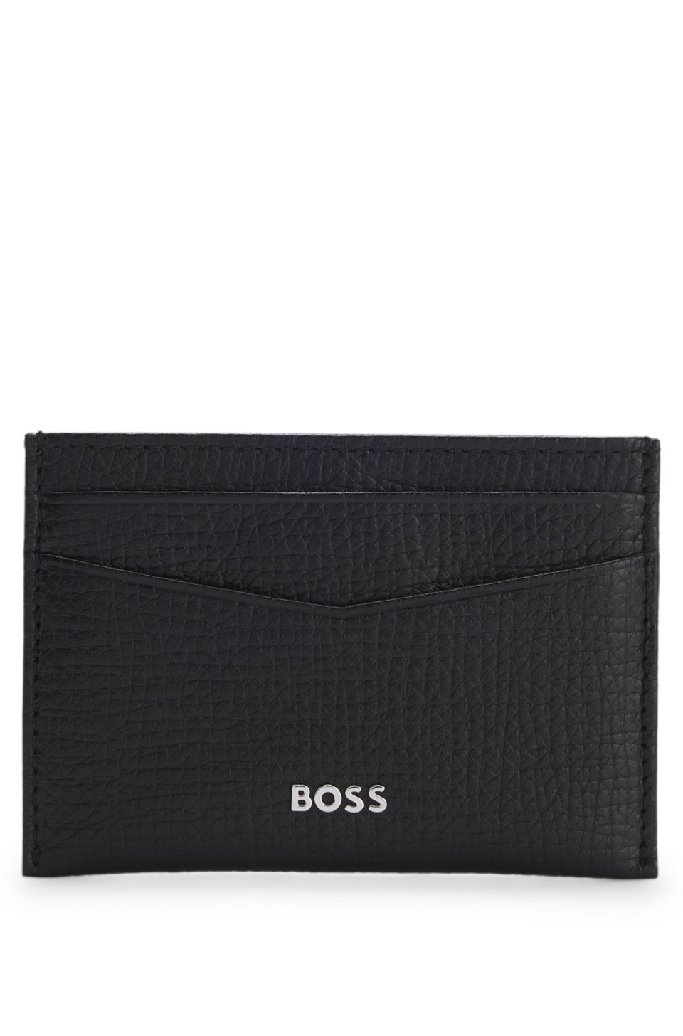 Grained-leather card holder with polished logo lettering