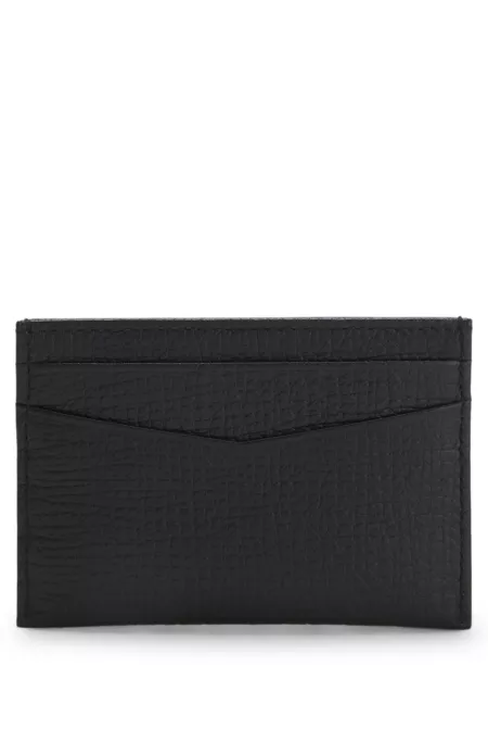 Grained-leather card holder with polished logo lettering