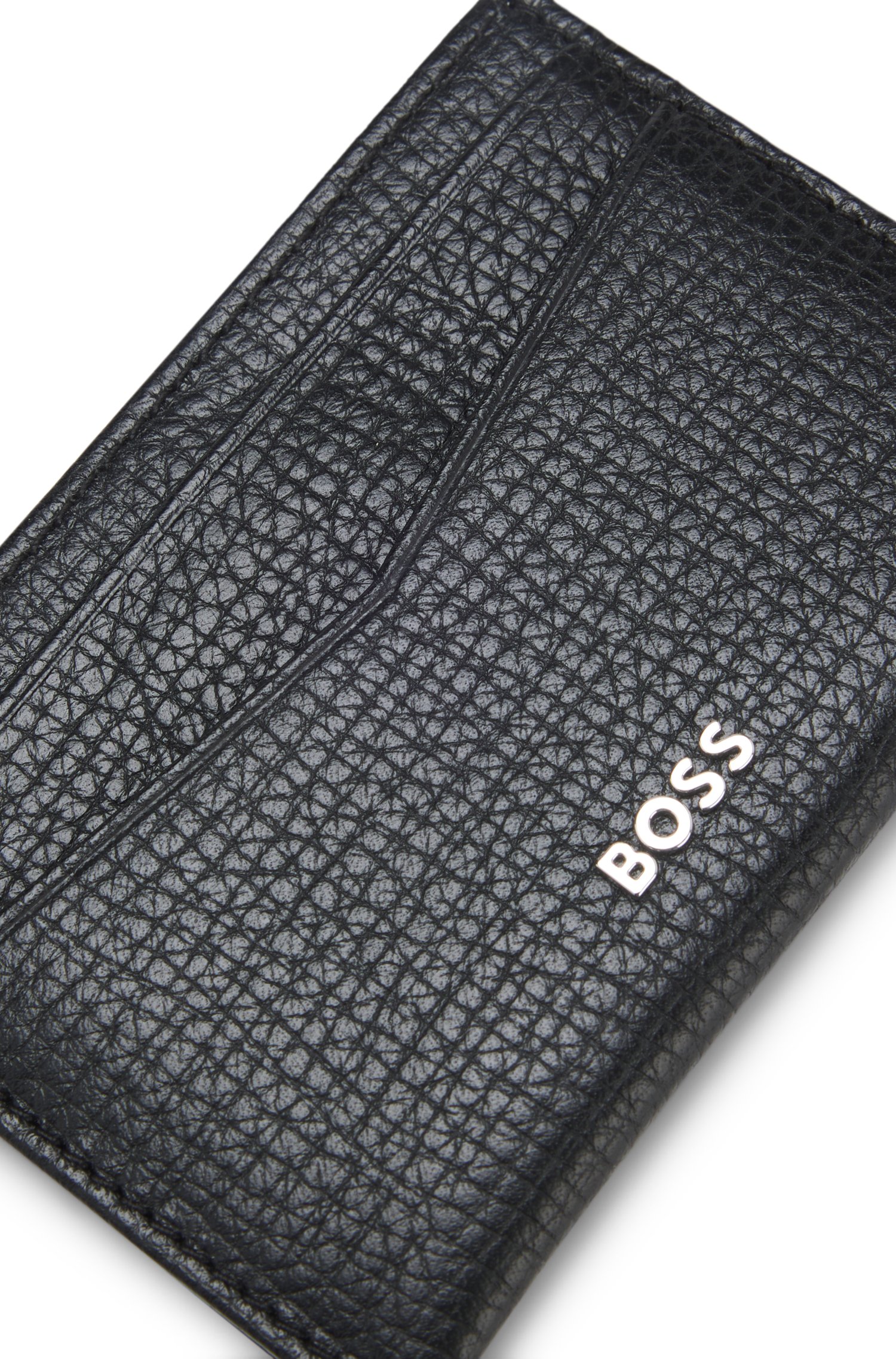 Boss Grained-leather card holder with polished logo lettering herr – bild 2