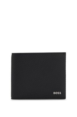Monogrammed wallet with polished metal logo, Black