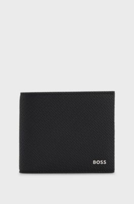 Monogrammed wallet with polished metal logo, Black