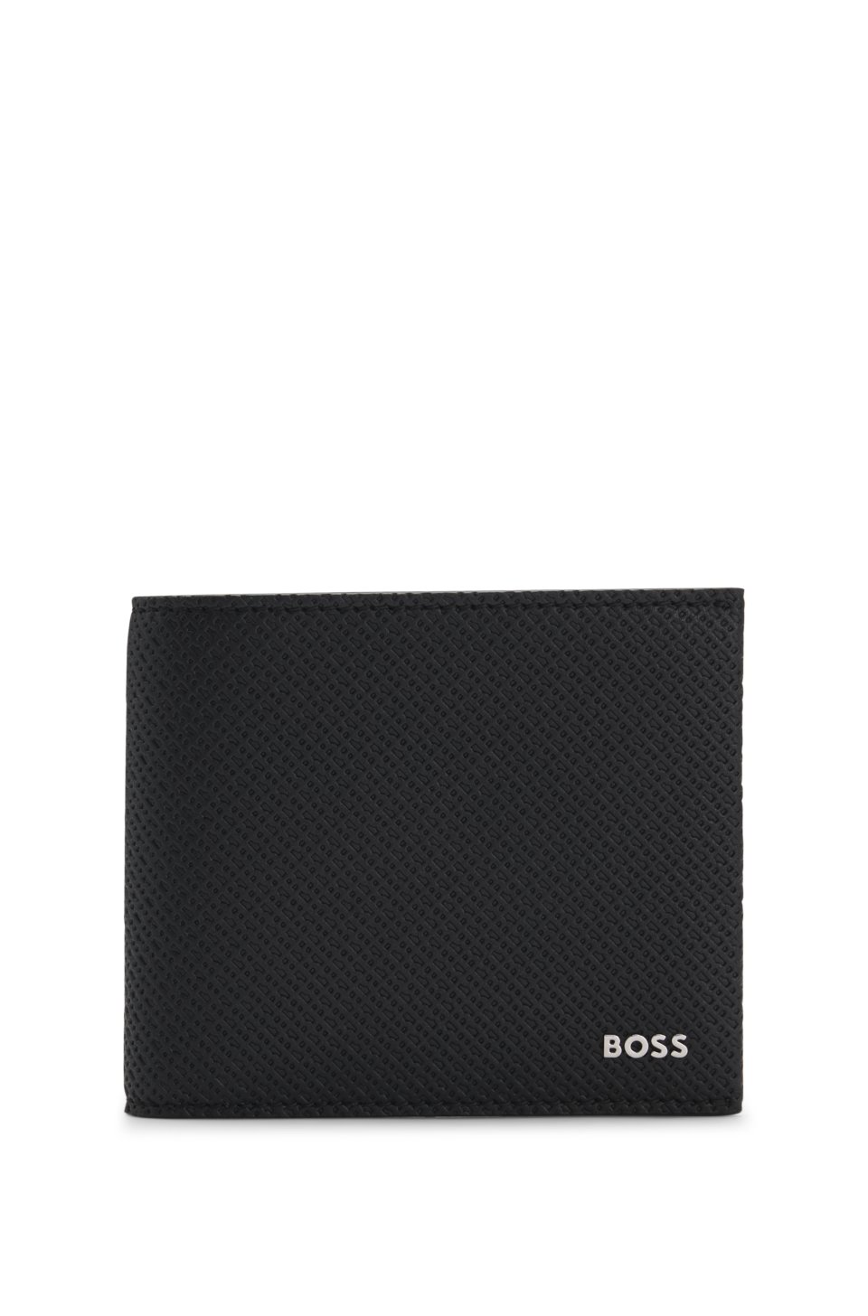 Monogrammed wallet with polished metal logo