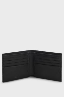 Monogrammed wallet with polished metal logo, Black