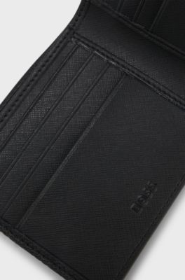 Monogrammed wallet with polished metal logo, Black