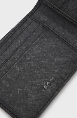 Monogram-embossed folding wallet with metal logo, Black