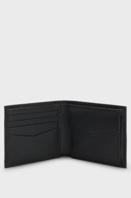 Grained-leather wallet with metallic logo lettering, Black