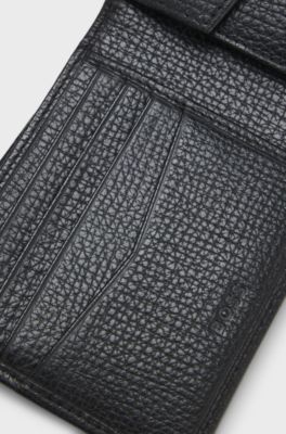 Grained-leather wallet with metallic logo lettering, Black