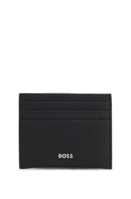 Card holder in monogram-pattern recycled leather, Black