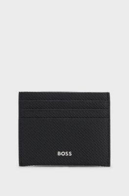 Card holder in monogram-pattern recycled leather, Black