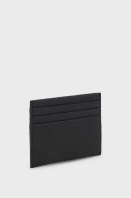 Card holder in monogram-pattern recycled leather, Black