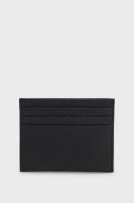 Card holder in monogram-pattern recycled leather, Black