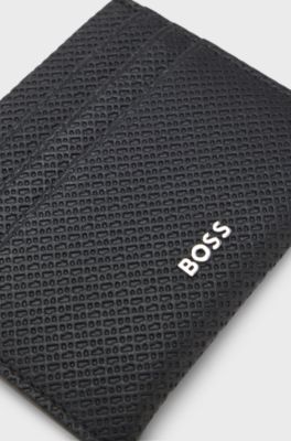 Card holder in monogram-pattern recycled leather, Black