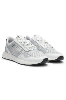 Sneakers van reflecterend nylon met geribbelde zool, Wit