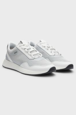 Reflective-nylon trainers with ridged sole, White