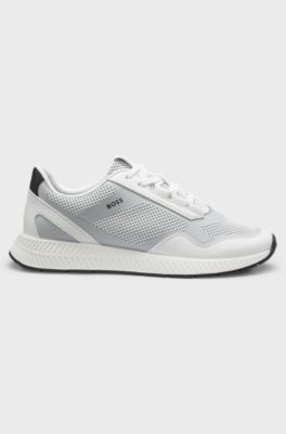 Reflective-nylon trainers with ridged sole, White