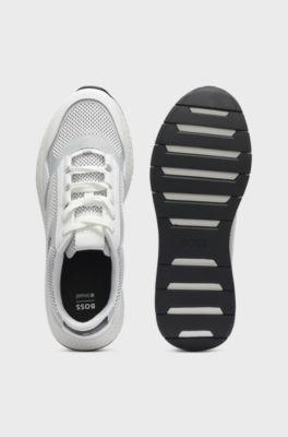 Reflective-nylon trainers with ridged sole, White