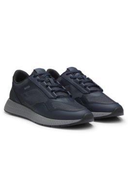 Reflective-nylon trainers with ridged sole, Dark Blue