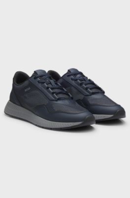 Reflective-nylon trainers with ridged sole, Dark Blue
