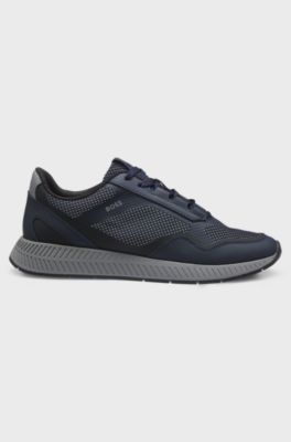 Reflective-nylon trainers with ridged sole, Dark Blue