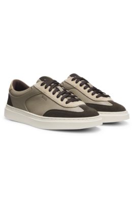 Cupsole trainers in leather with suede trims, Light Brown