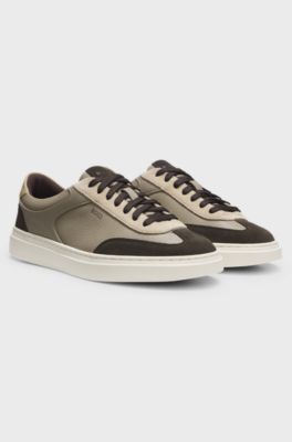 Cupsole trainers in leather with suede trims, Light Brown