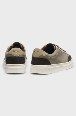 Cupsole trainers in leather with suede trims, Light Brown