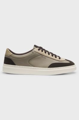 Cupsole trainers in leather with suede trims, Light Brown