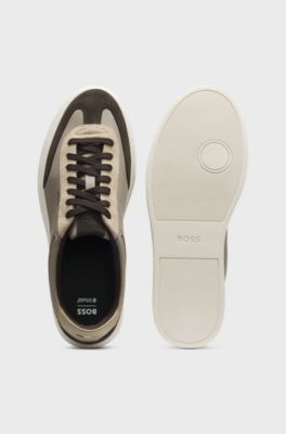 Cupsole trainers in leather with suede trims, Light Brown