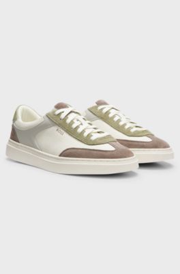 Sneakers in pelle con suola preformata e rifiniture in pelle scamosciata, Beige chiaro