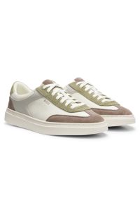 Cupsole trainers in leather with suede trims, Light Beige