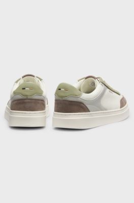 Cupsole trainers in leather with suede trims, Light Beige