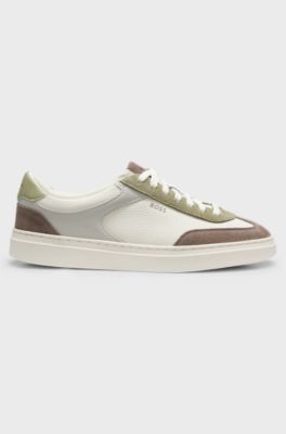Cupsole trainers in leather with suede trims, Light Beige