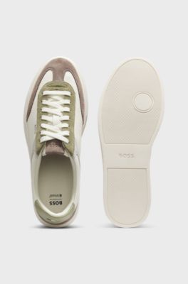 Cupsole trainers in leather with suede trims, Light Beige
