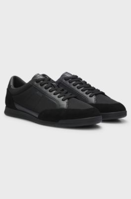 Sneakers van gemengde materialen met gestikte details, Zwart