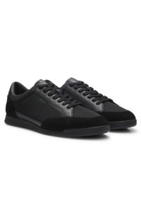 Mixed-material trainers with stitched detailing, Black