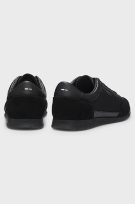 Sneakers van gemengde materialen met gestikte details, Zwart