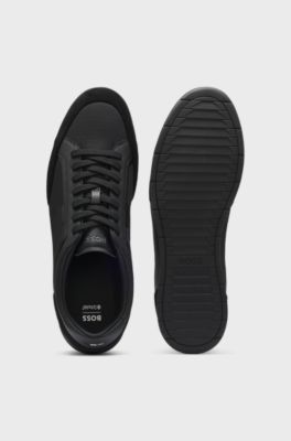Sneakers van gemengde materialen met gestikte details, Zwart