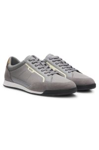 Mixed-material trainers with stitched detailing, Light Grey