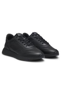 Mixed-material trainers with ridged outsole, Black