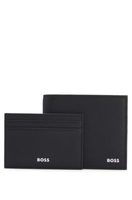 Three-piece leather gift set with embossed logos, Black