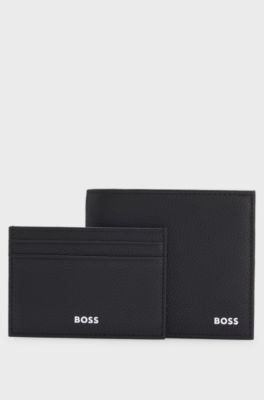 Three-piece leather gift set with embossed logos, Black