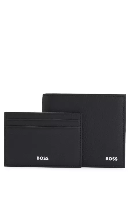 Three-piece leather gift set with embossed logos