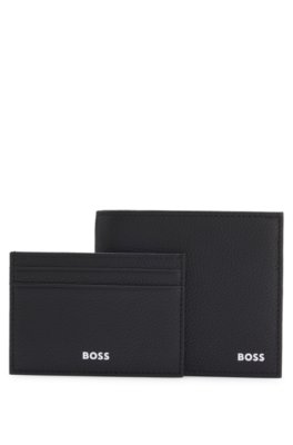 Three-piece leather gift set with embossed logos