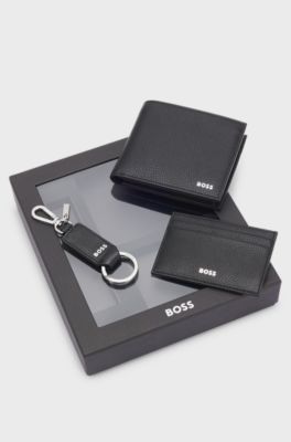 Three-piece leather gift set with embossed logos, Black