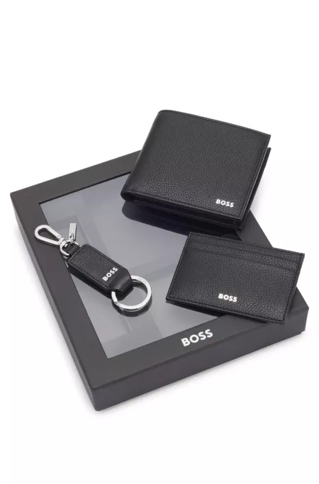 Three-piece leather gift set with embossed logos