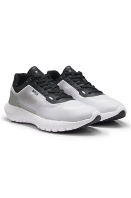 BOSS-MOTION lace-up trainers in woven jacquard, White