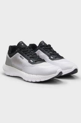 BOSS-MOTION lace-up trainers in woven jacquard, White
