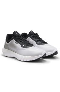 BOSS-MOTION lace-up trainers in woven jacquard, White