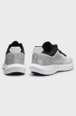 BOSS-MOTION lace-up trainers in woven jacquard, White
